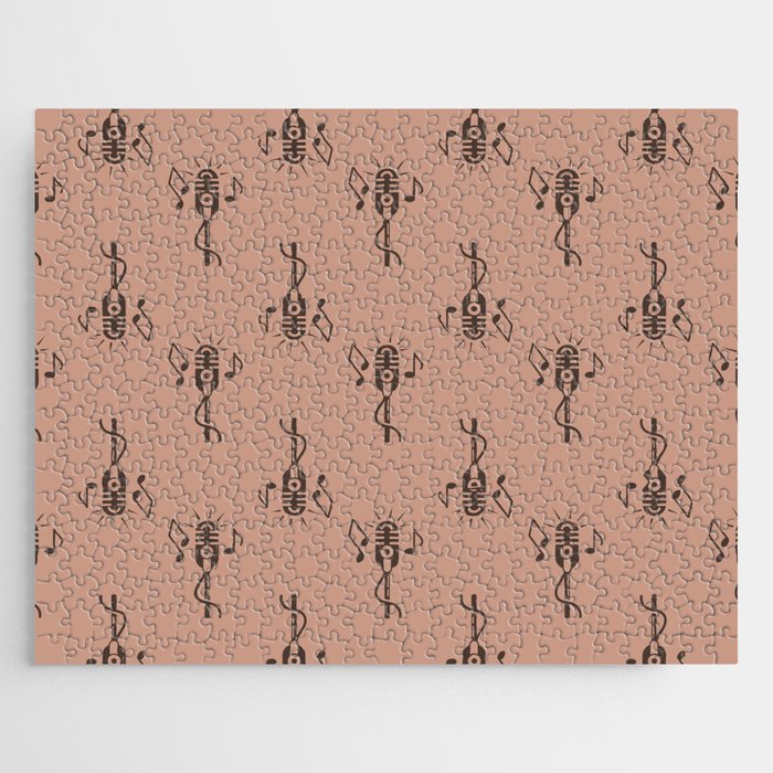 Black Retro Microphone Pattern on Light Brown Jigsaw Puzzle