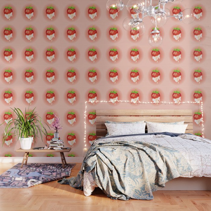 Strawberry covered with cream Wallpaper