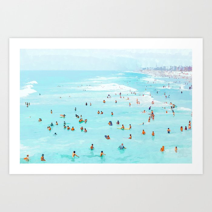 Hot Summer Day | Beachy Watercolor Painting | Ocean Sea Surf Swim | Vacation Travel Staycation Waves Art Print