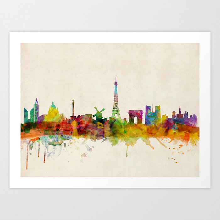 Paris Skyline Watercolor Art Print