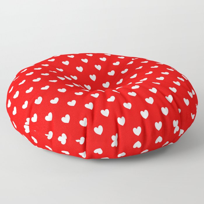 White Hearts on Scarlet Red Floor Pillow