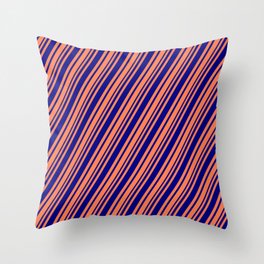 [ Thumbnail: Coral and Blue Colored Striped Pattern Throw Pillow ]