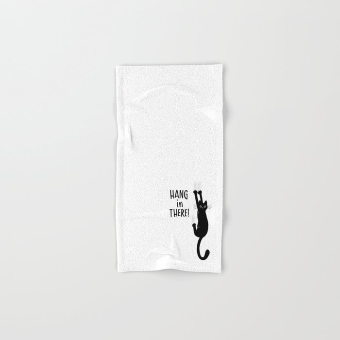 Hang in There! Funny Black Cat Hanging On Hand & Bath Towel