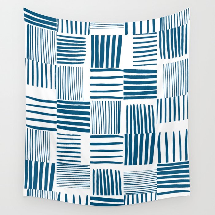 Torn Lines Abstract 03 White Blue Wall Tapestry
