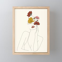 Colorful Thoughts Minimal Line Art Woman with Flowers Framed Mini Art Print