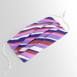 [ Thumbnail: Colorful Blue, Brown, Violet, Purple & White Colored Striped Pattern Face Mask ]