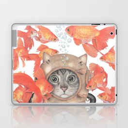 Scuba Cat Among the Fishes Laptop Skin