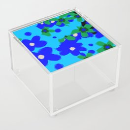 Mid-Century Modern Spring Flowers Blue Acrylic Box