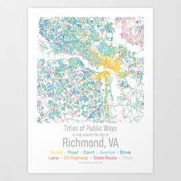Titles of Public Ways in and around the city of Richmond (small) Art Print