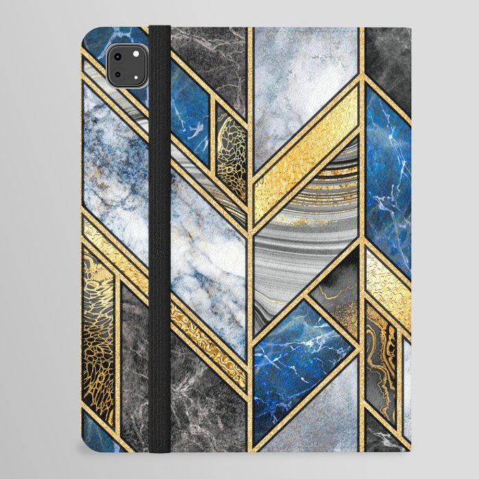 Art Deco Gold + Midnight Blue Abstract Chevron iPad Folio Case