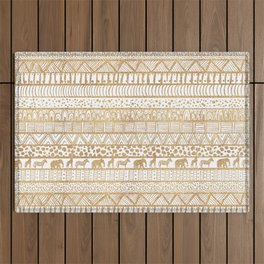 Trendy White & Gold Tribal African Pattern Outdoor Rug