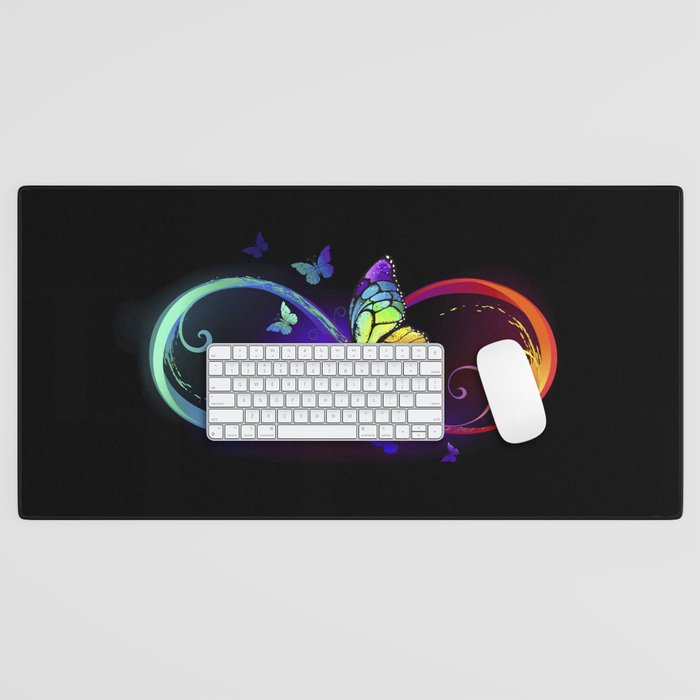 Infinity with Rainbow Butterfly Desk Mat