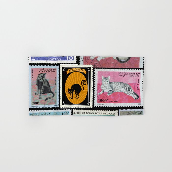 Cat post mail stamp Hand & Bath Towel