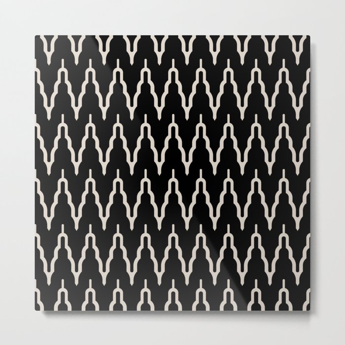 Chevron Pattern 532 Black and Linen White Metal Print