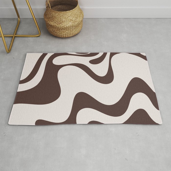 Retro Liquid Swirl Abstract Pattern 3 in Brown and Cream Rug