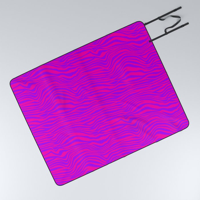 Neon Pink Purple Zebra Pattern Picnic Blanket