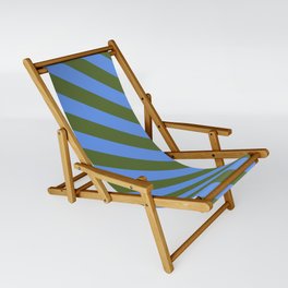 [ Thumbnail: Cornflower Blue and Dark Olive Green Colored Lines/Stripes Pattern Sling Chair ]