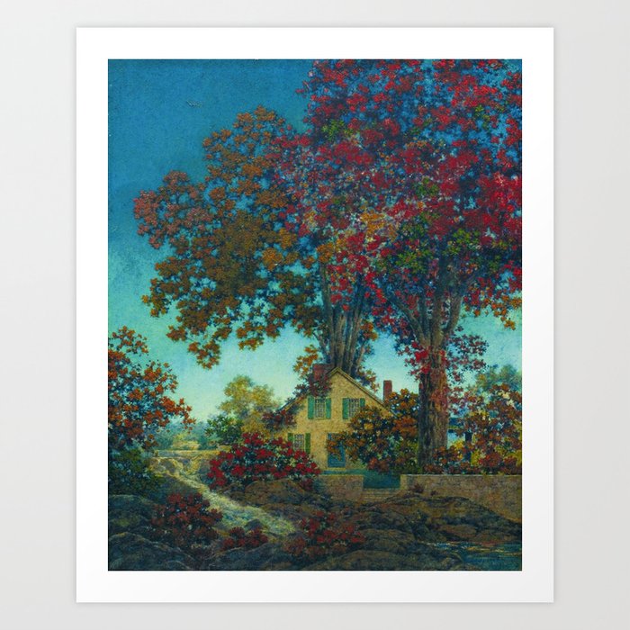 House Under Red Oaks landscape painting, circa 1925 by Maxfield Parrish Art Print
