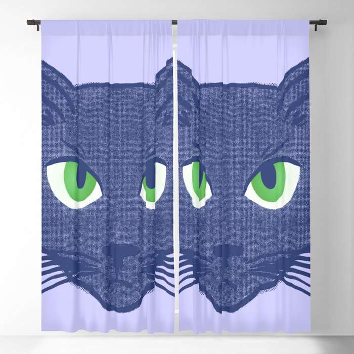 Retro Modern Periwinkle Cat Blackout Curtain