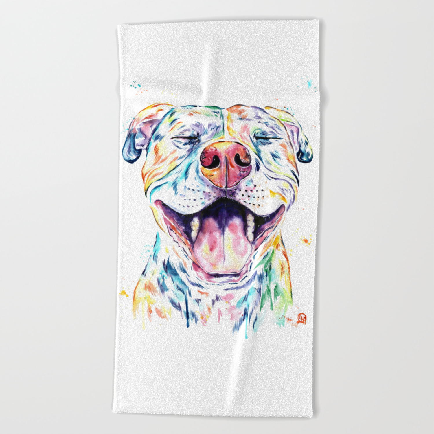 Pit Bull Pitbull Watercolor Pet Portrait Painting Tango Beach Towel By Whitehouseart Society6