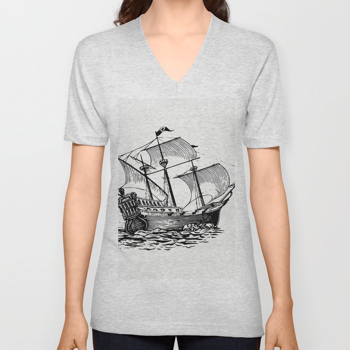 Pirate Ship V Neck T Shirt