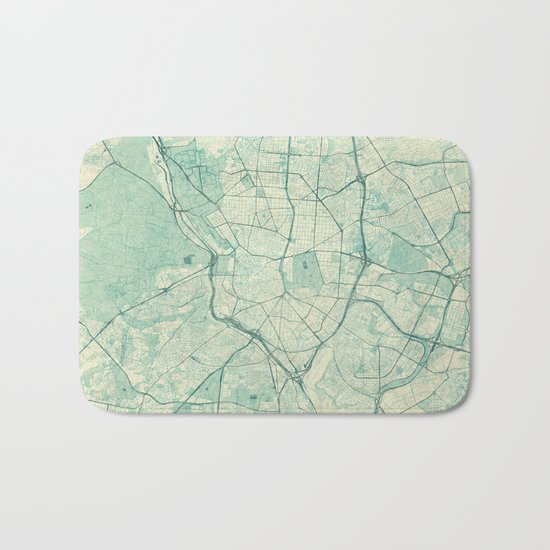 Madrid Map Blue Vintage Bath Mat