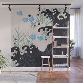 Flying Birds over Wave Abstract Yin-Yang Vintage Japanese Print Wall Mural
