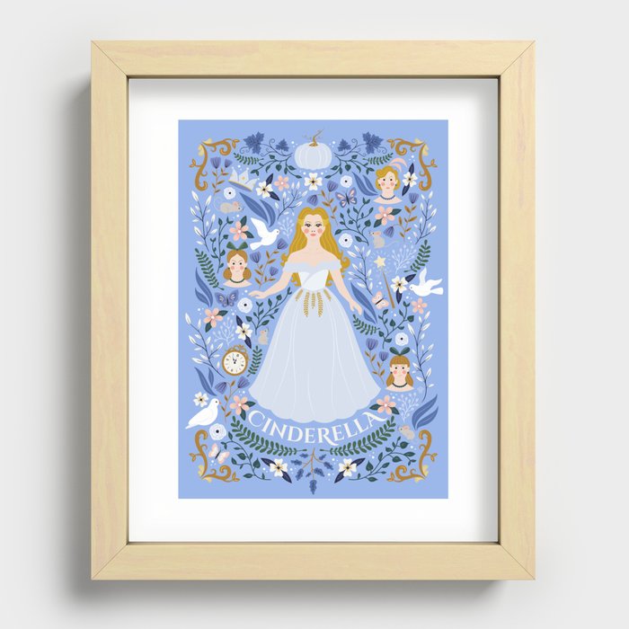 Princess Fairy tale Illustration Recessed Framed Print | Graphic-design, Digital, Fairy-tale, Magical, Pumpkin, Princess, Flowers, Mouse, Dove, Stepsister