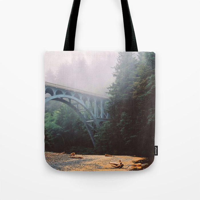 PNW Bridge and Fog | Oregon Coast Travel Photography Tote Bag