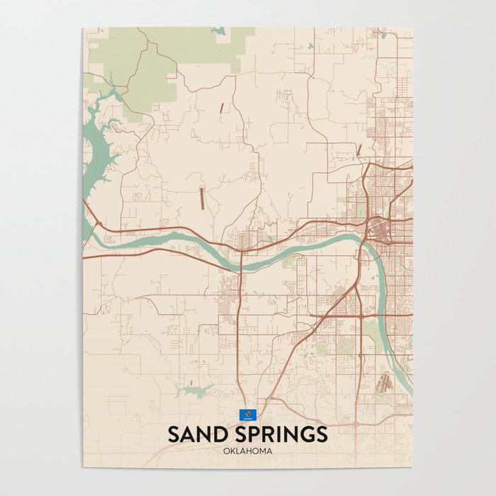 Sand Springs, Oklahoma, United States - Vintage City Map Poster