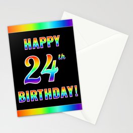 [ Thumbnail: Fun, Colorful, Rainbow Spectrum “HAPPY 24th BIRTHDAY!” Stationery Cards ]