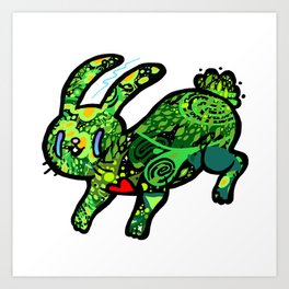 abstract astral rabbit drawing green Art Print