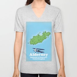 Alderney Bailiwick of Guernsey United Kingdom Map V Neck T Shirt