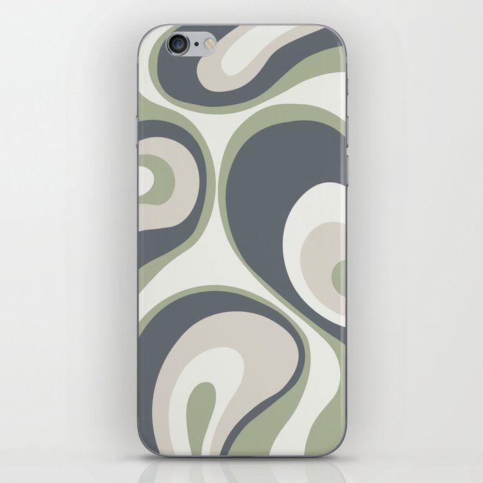Psychedelic Retro Abstract Design in Sage Green, Grey and Cream iPhone Skin