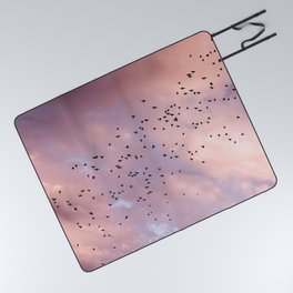 Birds and Sunset Skyscape | Sunrise | Pink Clouds | Unicorn Colours | Blush Pink Picnic Blanket