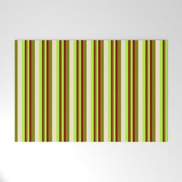 [ Thumbnail: Light Green, Dark Red, Green, and Beige Colored Lines Pattern Welcome Mat ]