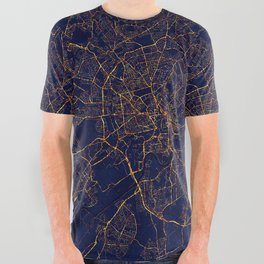 Nottingham, England Map  - City At Night All Over Graphic Tee