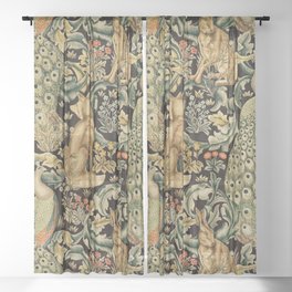 William Morris Vintage Craftsman Forest Compilation Charcoal Black  Sheer Curtain