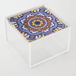Mandala yellow and blue talavera tile ceramic baroque mosaic Acrylic Box
