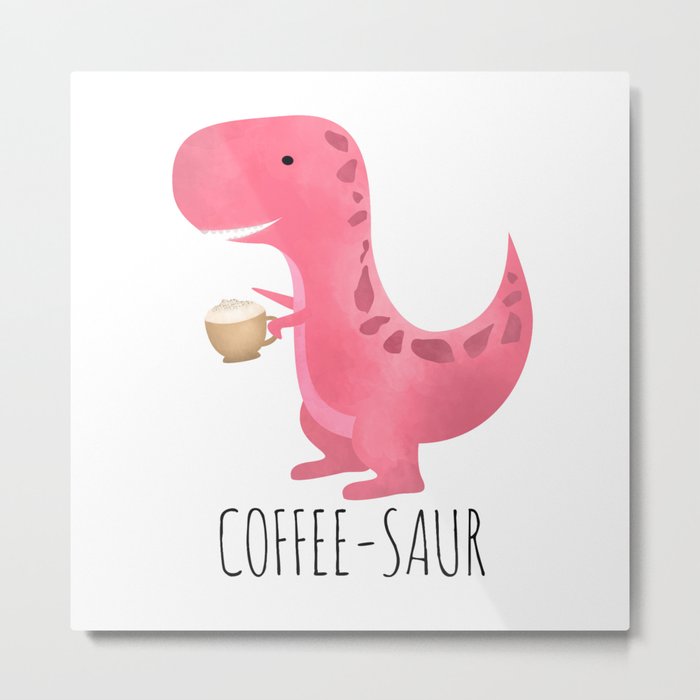Coffee-saur | Pink Metal Print