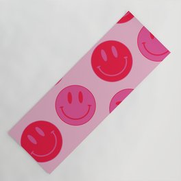 Large Pink and Red Vsco Smiley Face Pattern - Preppy Aesthetic Yoga Mat