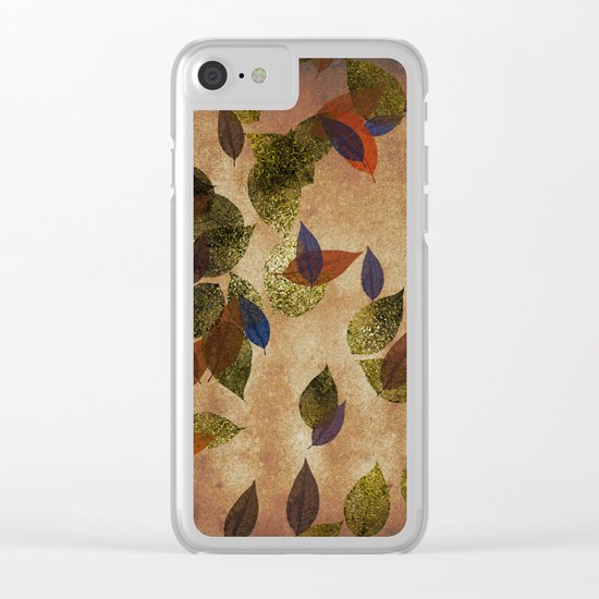 Autumn-world 3 - gold glitter leaves on dark backround Clear iPhone Case
