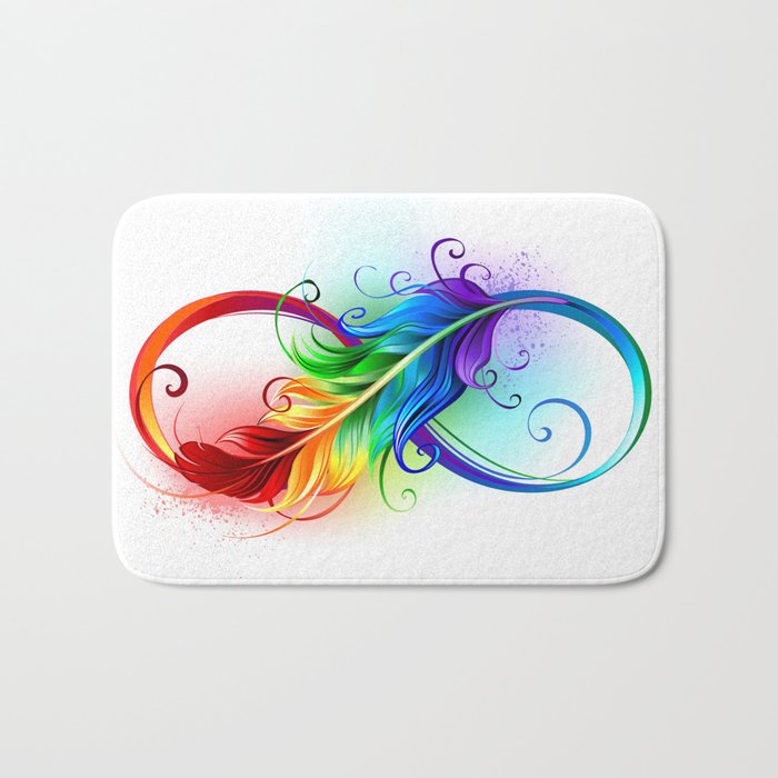 Infinity Symbol with Rainbow Feather Bath Mat