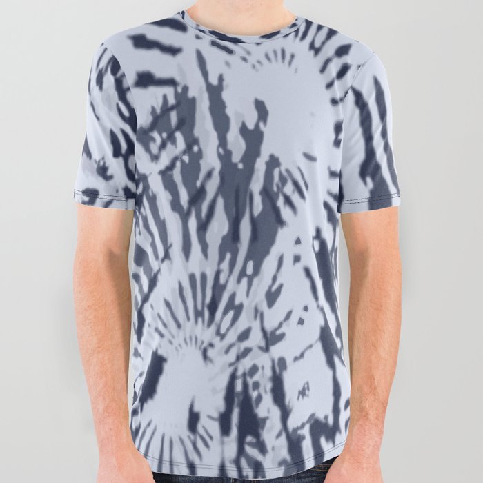 Light Blue Tie Dye Abstract Pattern All Over Graphic Tee