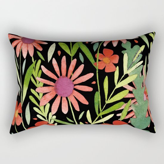 Flower Burst Orange and Black, floral pattern design Rectangular Pillow