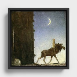 “Leap the Elk” Watercolor by John Bauer Framed Canvas