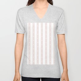 White Lace Polka Dots on Pale Pink and White Stripes V Neck T Shirt