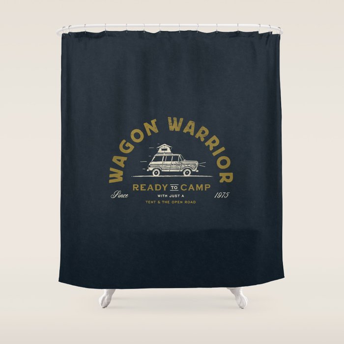 Wagon Warrior Jeep Camping Moss Shower Curtain By Busycampers Wagon Warrior Jeep Camping Moss Shower Curtain
