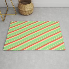 [ Thumbnail: Red, Tan & Light Green Colored Lines Pattern Rug ]