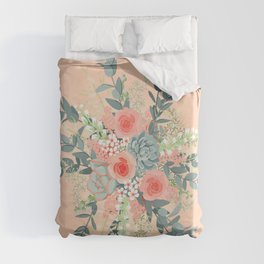 Peach floral Duvet Cover